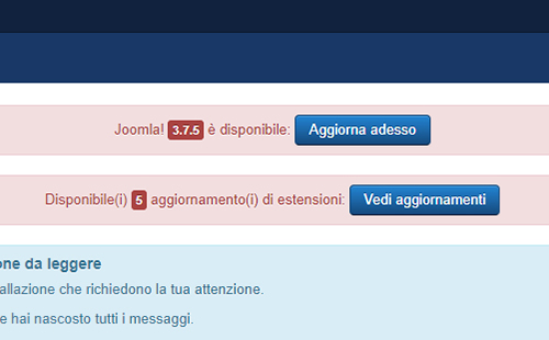 aggiornamenti joomla messaggio